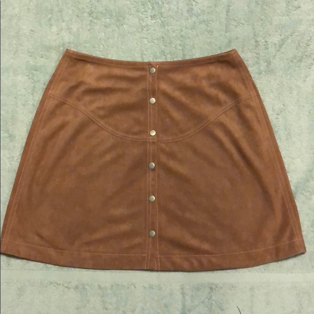 Tan Button Up Suede Skirt
